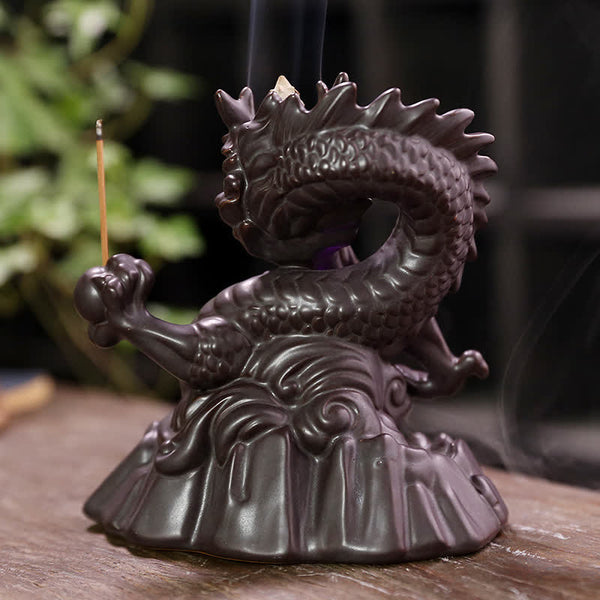 Dragon Backflow Burner – Back view with wave-patterned base, traditional