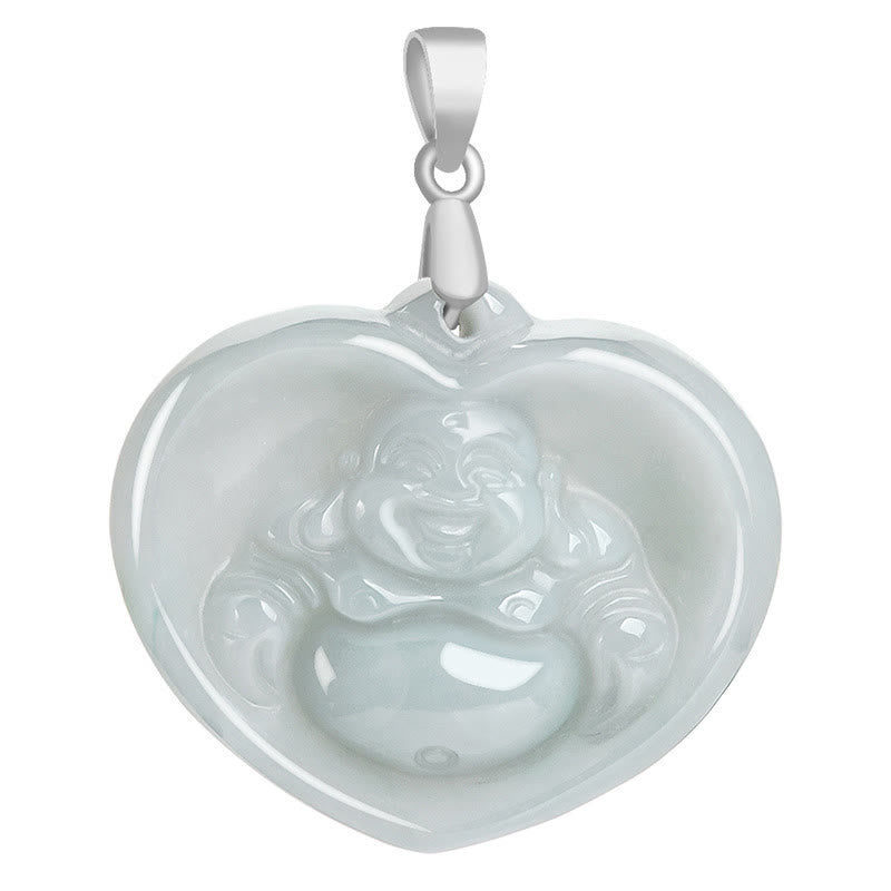Laughing Buddha White Jade Luck Blessing Titanium Steel Necklace Pendant – Refined white jade Hotei luck amulet