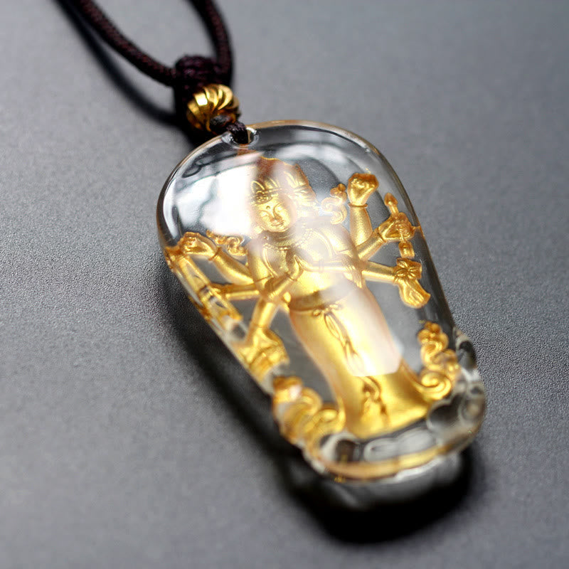 Tibetan Avalokitesvara Necklace - Worn on chest showing chain length, wealth peace amulet
