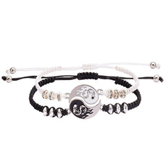 Yin Yang Dragon Couple Bracelet – Black white cord pair with interlocking dragon pendants, Balance