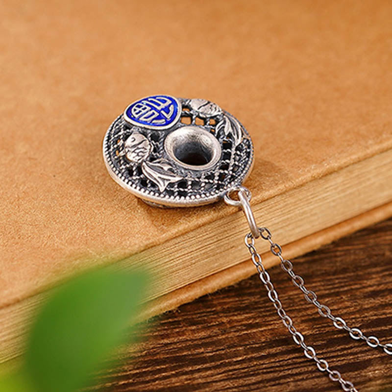 999 Silver Koi Lotus Necklace – pendant bail and chain attachment close-up, silver fu charm
