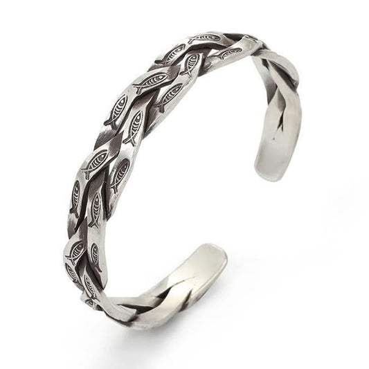 Koi Fish Twisted Cuff Bracelet – angled shot, twisted rope design, metallic shine