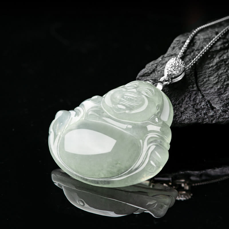 Titanium Steel Chain – with jade Buddha pendant, necklace display