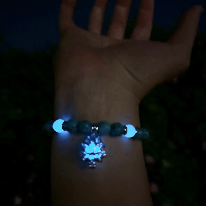 Pulsera de protección de loto con turquesa tibetana luminiscente