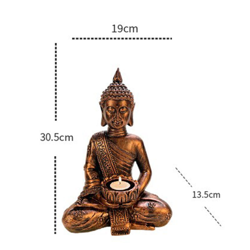Tibetan Buddha Candlestick - Size chart showing 30.5cm height, blessing decoration dimensions