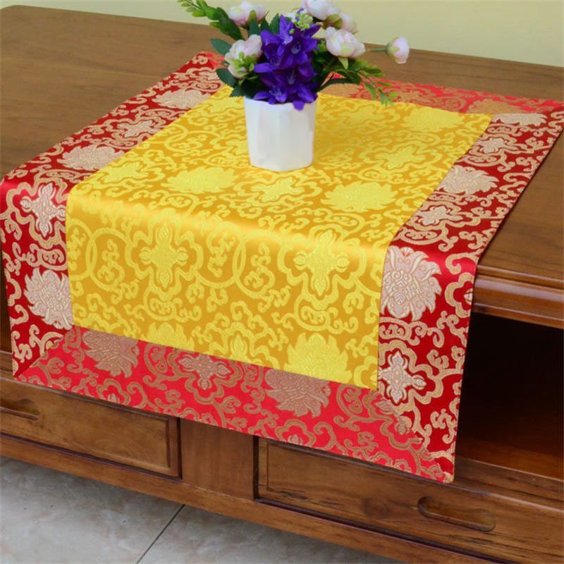 Dragon Vajra Altar Table Runner – Golden yellow center red edge with vase, prosperous