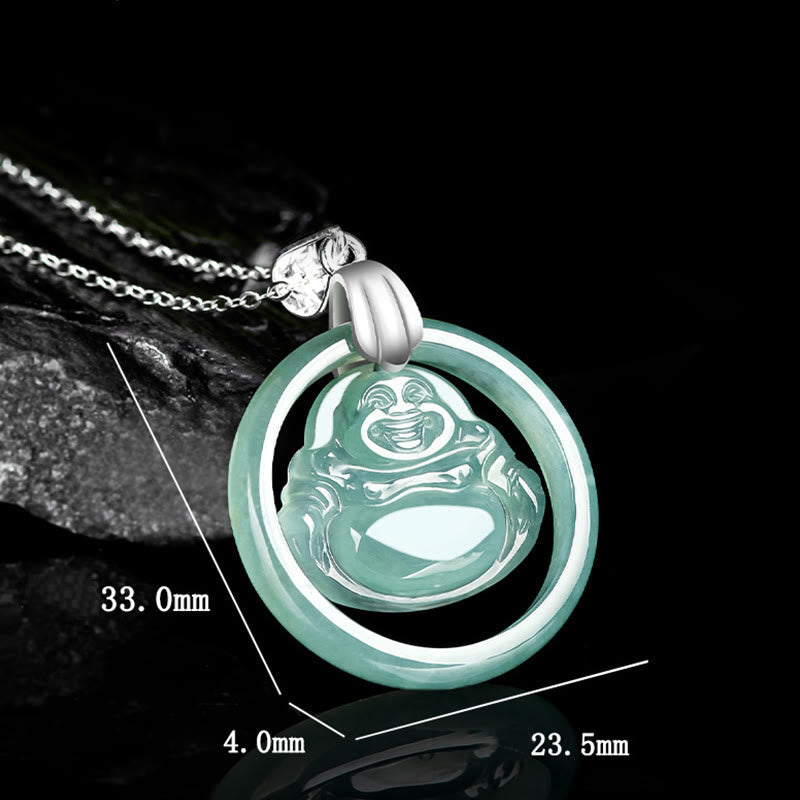 Jade Round Laughing Buddha Abundance Necklace – Bold 3D Buddha profile, statement jade accessory