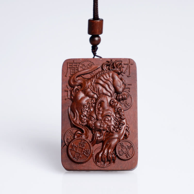 Lightning Struck Jujube Wood PiXiu – Wood PiXiu pendant isolated on white background
