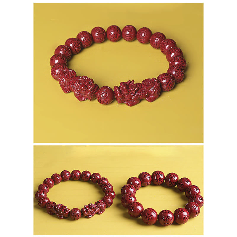 Double PiXiu Cinnabar Bracelet – Single and double PiXiu bracelet styles on yellow background, options