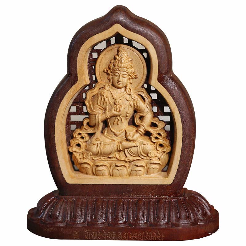 Wood Engraved Vajrasattva – detailed grain compassionate expression, Buddha figurine altar art