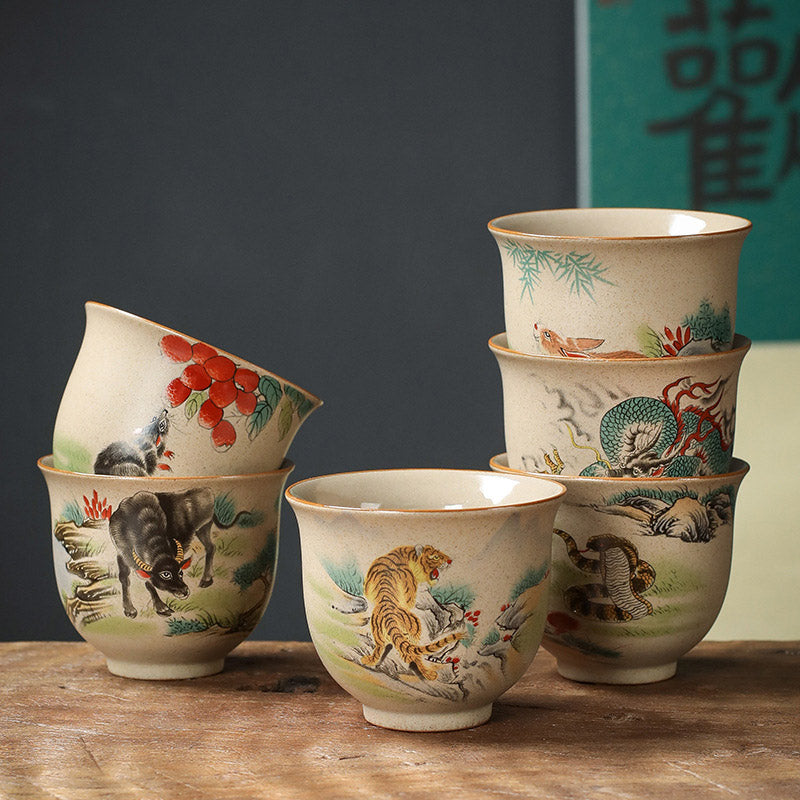 Chinese Zodiac Ceramic Teacup - traditional hand-painted ceramic tea cup, artisan craftsmanship