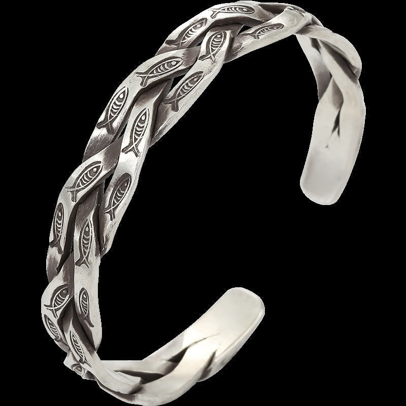 Koi Fish Twisted Cuff Bracelet – back view, tail fin wrapping design, luck charm