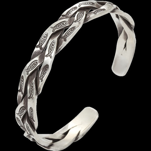 Koi Fish Twisted Cuff Bracelet – back view, tail fin wrapping design, luck charm