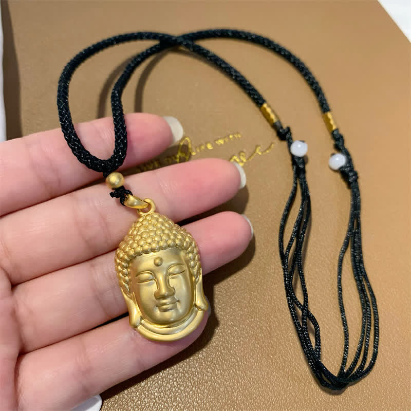 Gold Buddha Copper Wealth Necklace Pendant – Shimmering gold Buddha figure on copper chain, prosperity wealth pendant gift