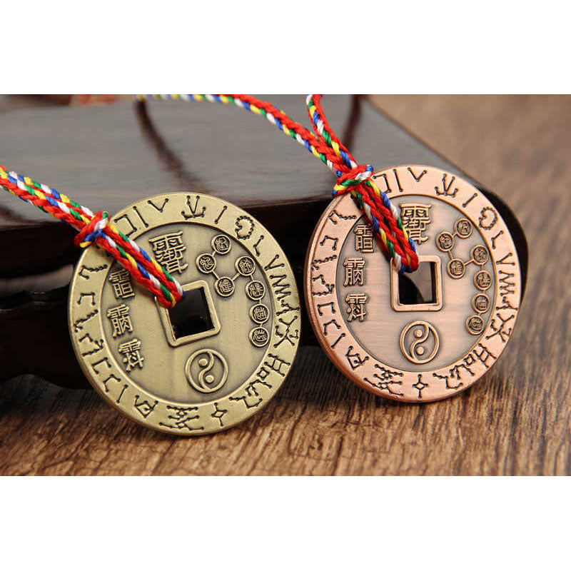 Taoist Yin Yang Copper Protection Amulet - Brass and copper coin pendants, amulet necklace