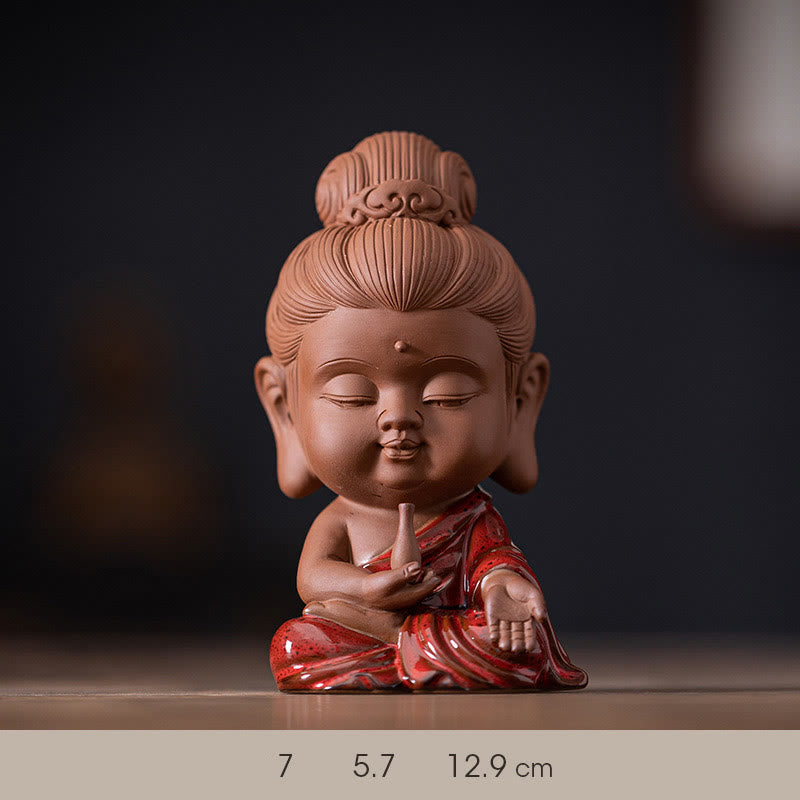 Gautama Kwan Yin Ceramic Set – Kwan Yin willow branch and pure vase, healing symbolism props