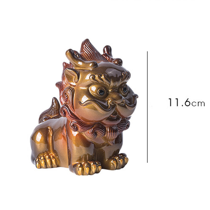 Small PiXiu Tea Pet – Gold PiXiu with 11.6cm size scale on white background, dimension detail