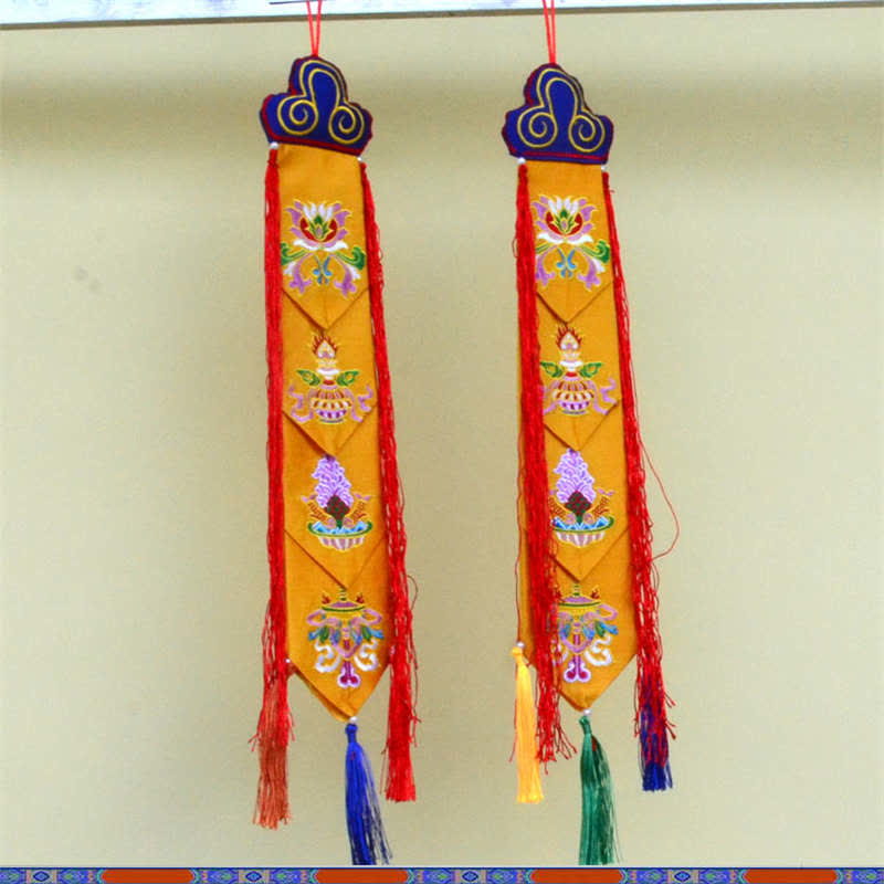 Lotus Auspicious Wall Art – Pair of banners with lotus and conch motifs, Zen meditation