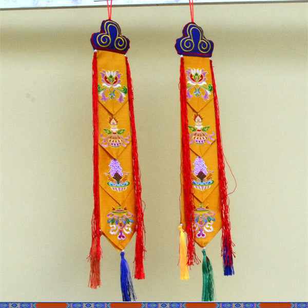 Lotus Auspicious Wall Art – Pair of banners with lotus and conch motifs, Zen meditation