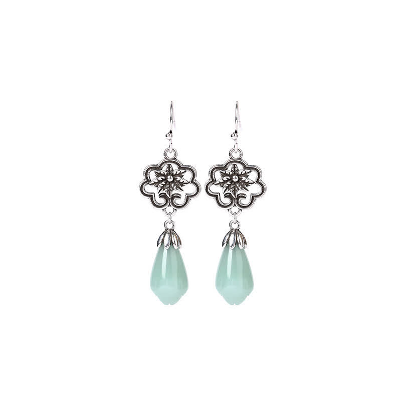 Magnolia Flower Jade Prosperity Dangle Earrings, lifestyle shot, earring jewelry