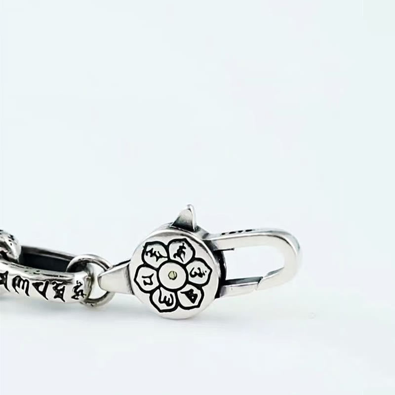 Double Dorje Wisdom Bracelet - Six-petal lotus clasp with gold center dot, Tibetan mantra charm
