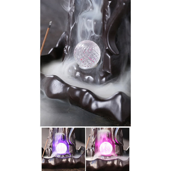 Nordic Dragon Backflow Incense Burner with crystal ball LED and color-changing light, smoke waterfall, ceramic incense holder