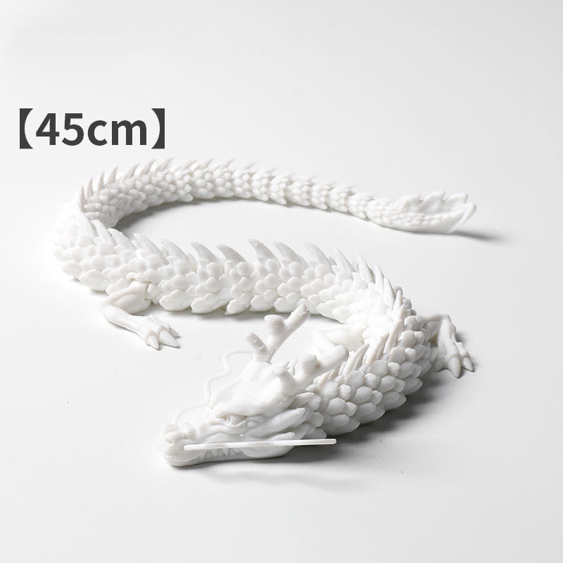 Feng Shui 3D Dragon - Pure white 45cm articulated dragon in S-curve on white background, zen luck decor