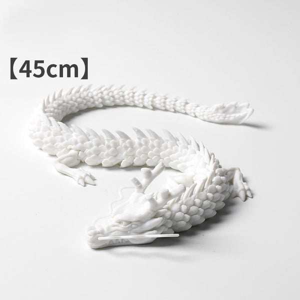 Feng Shui 3D Dragon - Pure white 45cm articulated dragon in S-curve on white background, zen luck decor