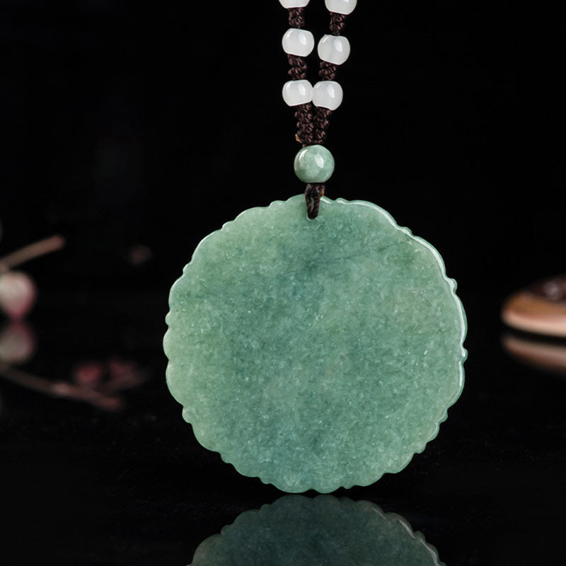 Dragon Jade Fortune Necklace – Scallop-edged jade dragon disc on cord, Fortune