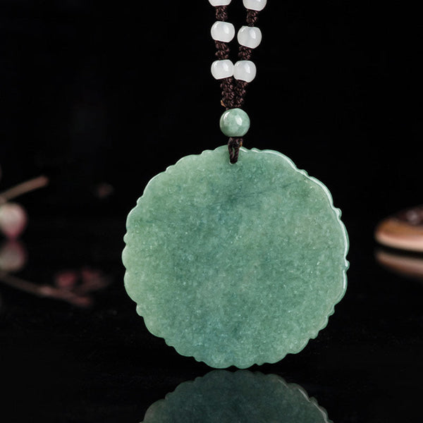 Dragon Jade Fortune Necklace – Scallop-edged jade dragon disc on cord, Fortune