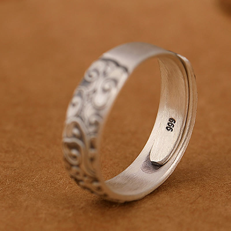 Anillo ajustable de flor de loto y ciruelo "Iluminación" de plata 999