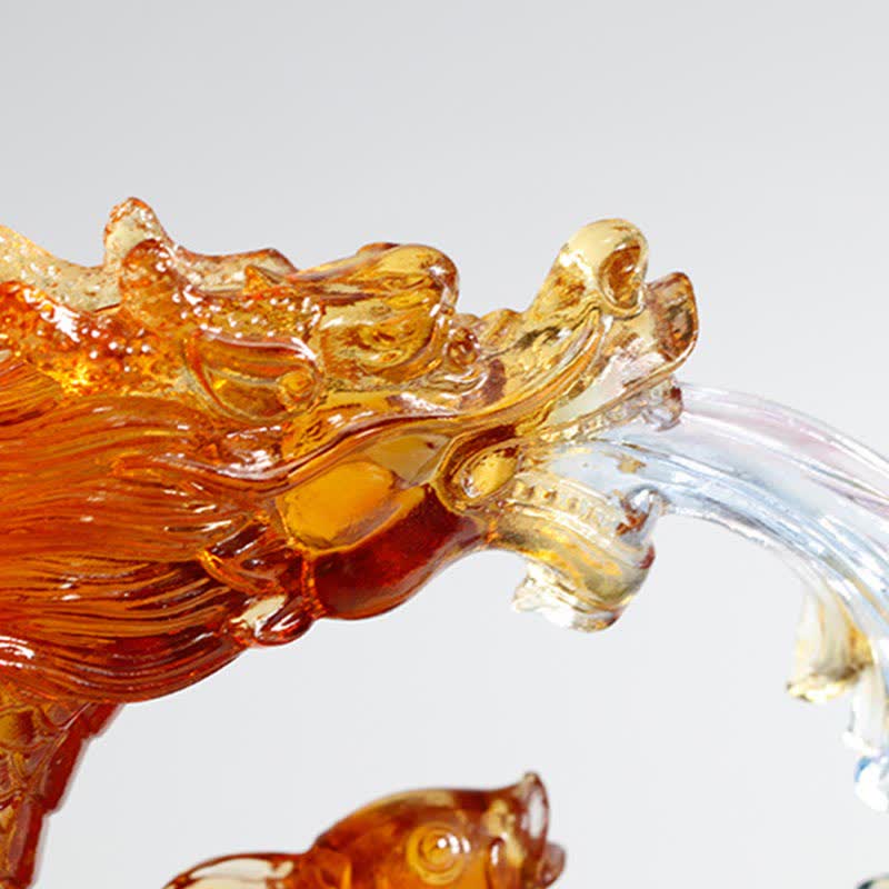Dragon Koi Liuli Crystal Art – Dragon scales in colored glass, artisan liuli detail