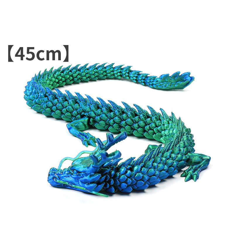 Feng Shui 3D Dragon - Blue-green iridescent 45cm articulated dragon with emerald scales, mystical success