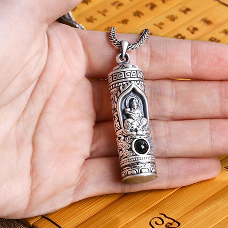 Chinese Zodiac Natal Buddha Projection Necklace – Oblique angle in palm, relief depth and lens detail, intimate devotion