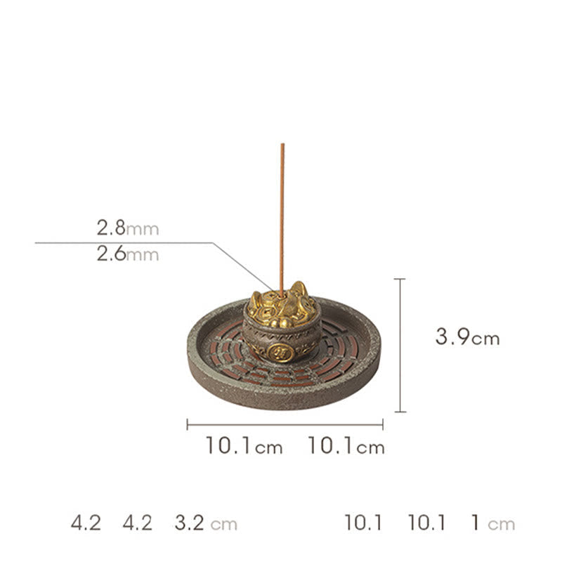 Bagua Incense Burner – Three money toads on fortune bowl with geometric base plate, white background