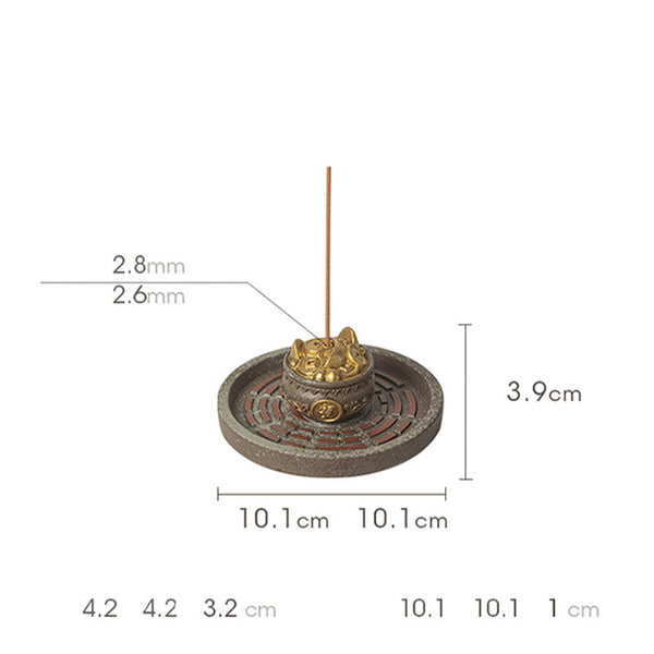 Bagua Incense Burner – Three money toads on fortune bowl with geometric base plate, white background