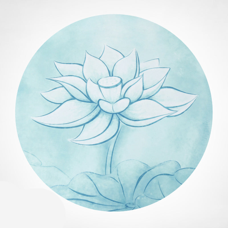 Lotus Mandala Yoga Mat – Aqua watercolor lotus bloom with leaves on circular mat, serene spa-style design