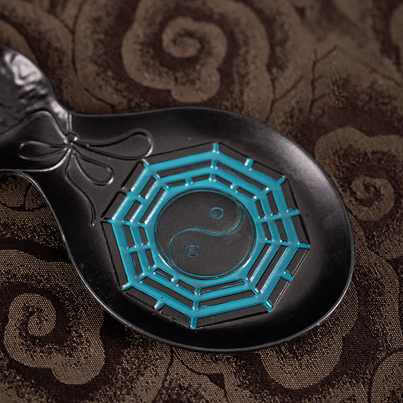 Gourd Yin Yang Bagua Incense Burner – Spoon-shaped holder with teal trigram bowl and yin-yang, copper burner