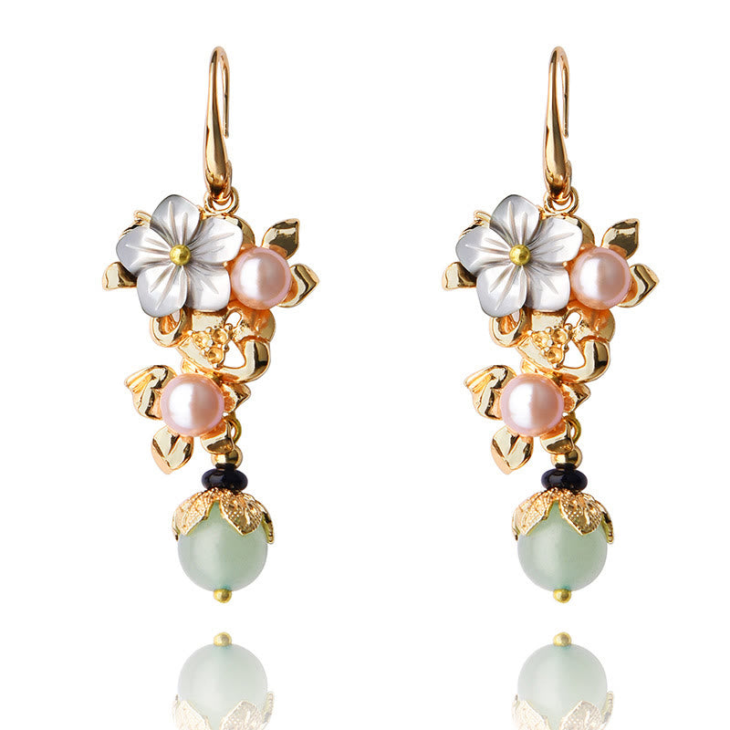 14K Gold Tridacna Pearl Aventurine Drop Earrings, alternate angle, earring jewelry