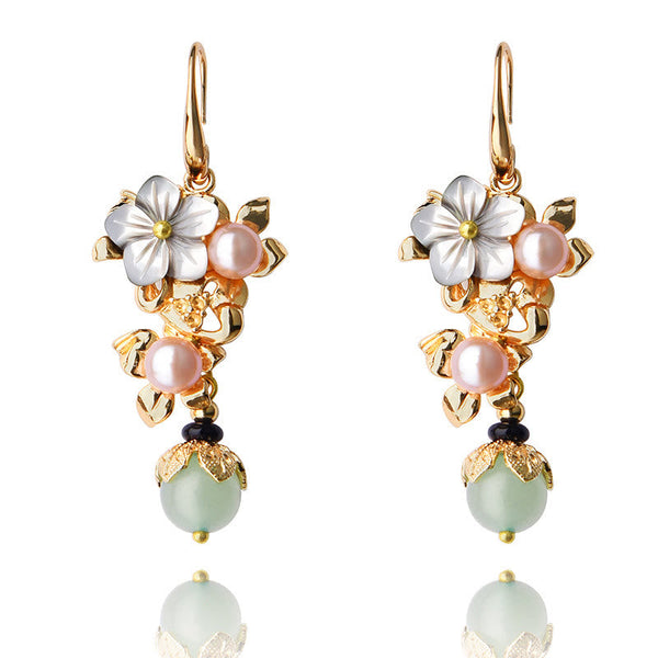 14K Gold Tridacna Pearl Aventurine Drop Earrings, alternate angle, earring jewelry