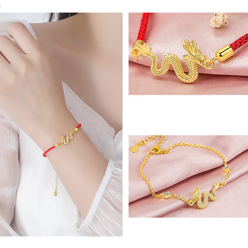 925 Silver Dragon Bracelet - Collage of wrist shot and two dragon close-up views, style overview