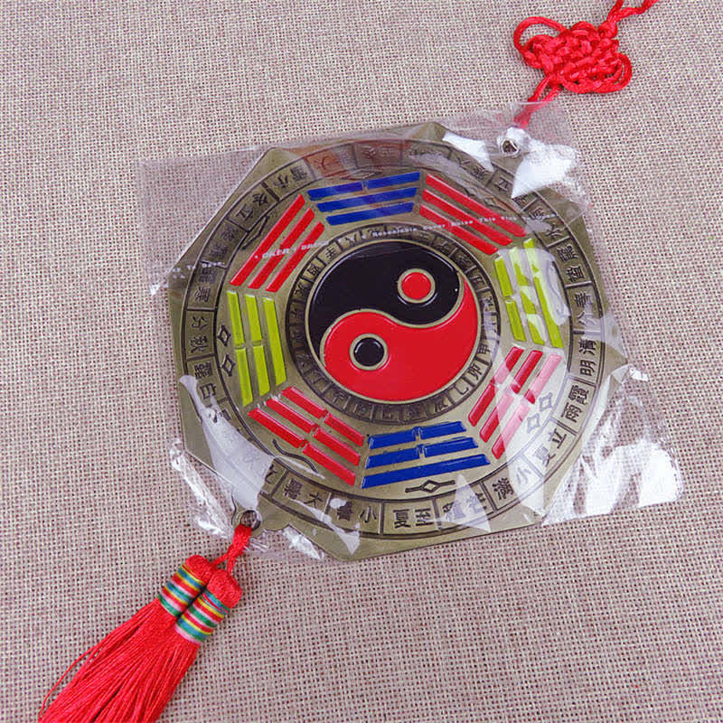 Feng Shui Bagua Map Mirror - Bagua mirror feng shui talisman with yin-yang, eight trigrams, red tassel and Chinese knot in p.
