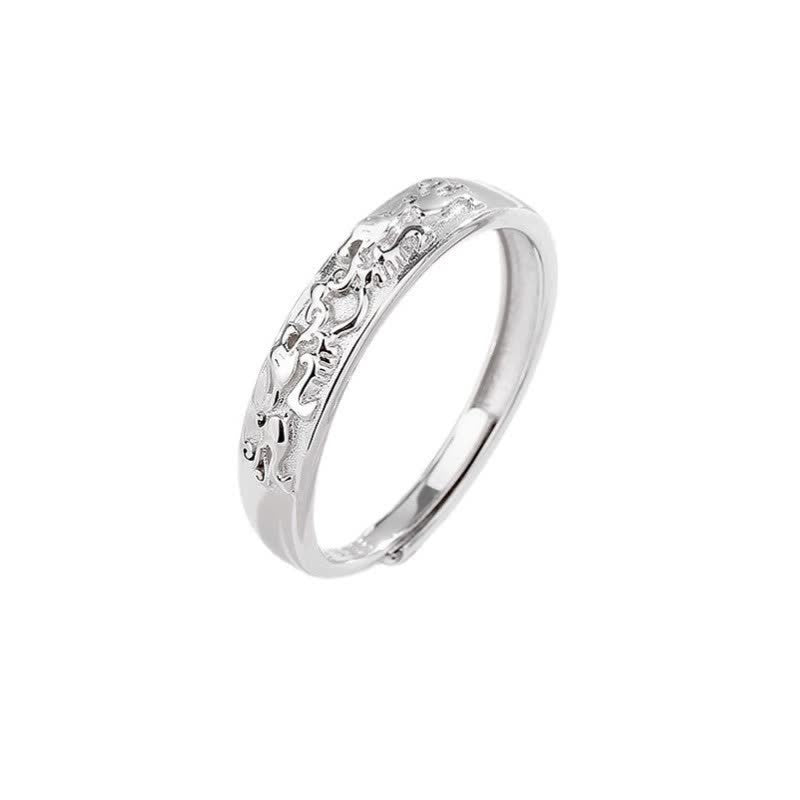 925 Sterling Silver PiXiu Couple Ring – single ring front view on white, intricate PiXiu pattern, adjustable open band design