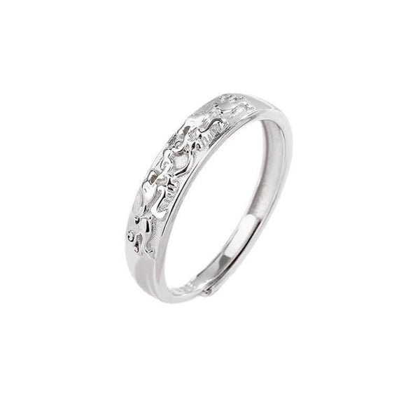 925 Sterling Silver PiXiu Couple Ring – single ring front view on white, intricate PiXiu pattern, adjustable open band design