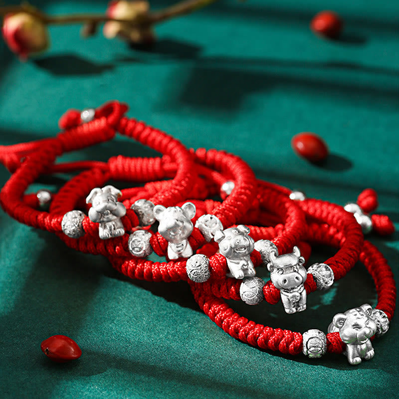 999 Sterling Silver Zodiac Red Rope Kids Bracelet - Bracelet size chart with measurement guide, sizing reference