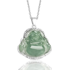 Laughing Buddha Natural Jade Luck Prosperity Necklace Titanium Steel Pendant – Hand-carved jade Buddha charm piece