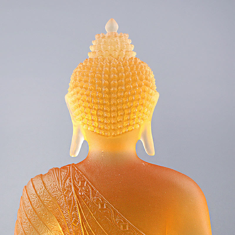Liuli Art Serenity Buddha – colored glass detailed robes, handmade spiritual home accent