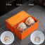 2Pcs Dragon Phoenix Ceramic Teacup Set - Cups with dimensions shown in packaging, handcrafted