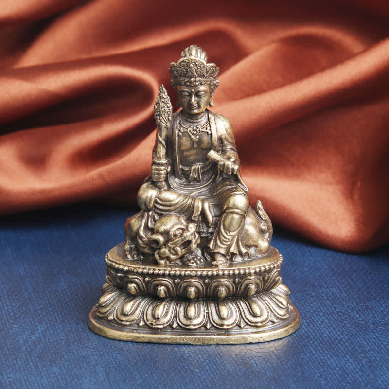 Manjusri Bodhisattva Copper Statue – Wisdom deity in antique bronze finish, Buddhist home altar