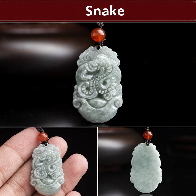 Natural Jade Chinese Zodiac Pendant – Snake S-curve carving hand-held, wisdom